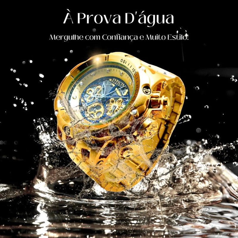 Relógio Invicta Venom Hybrid Masculino Funcional Banhado a Ouro 18K Potencializado Luxuoso A Prova D'água