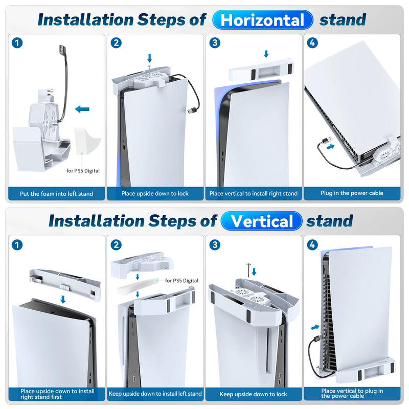 Suporte PS5 Horizontal & Vertical Cooling Stand PS5 Playstation 5 Disc & Digital Editions Cooler