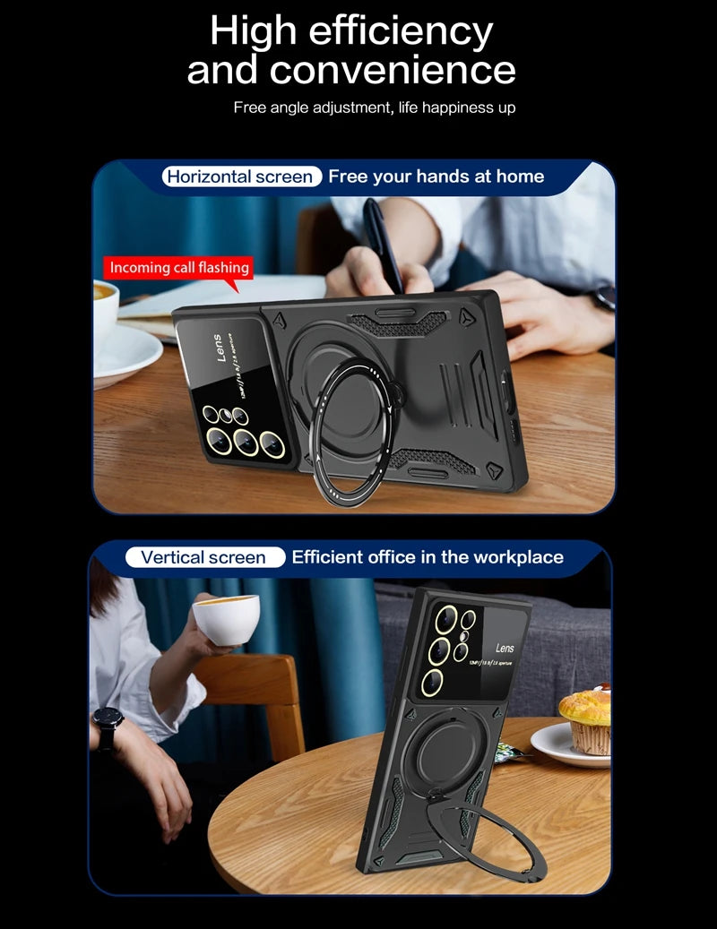 Magsafe armadura caso para samsung galaxy s25 s24 ultra s23 s22 plus s21 s20 fe carregamento sem fio à prova de choque anel magnético capa